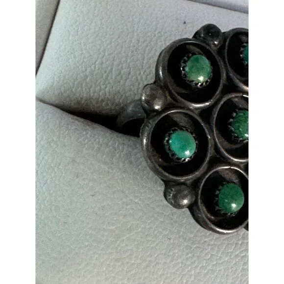 Sterling Silver Turquoise Cluster Ring Womens Size 6.5 Southwestern Vintage